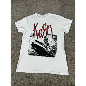 Korn Shirt Mens Small White Black Back Album Cover Short Sleeve Nu Metal